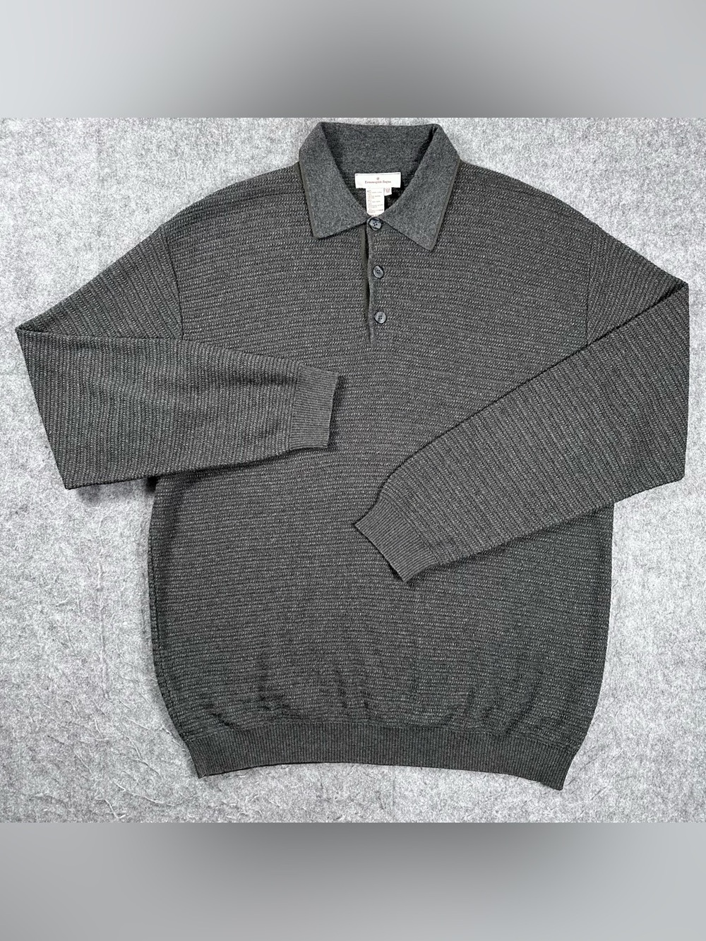 Ermenegildo Zegna Brown Gray textured wool silk cashmere polo sweater size XXL